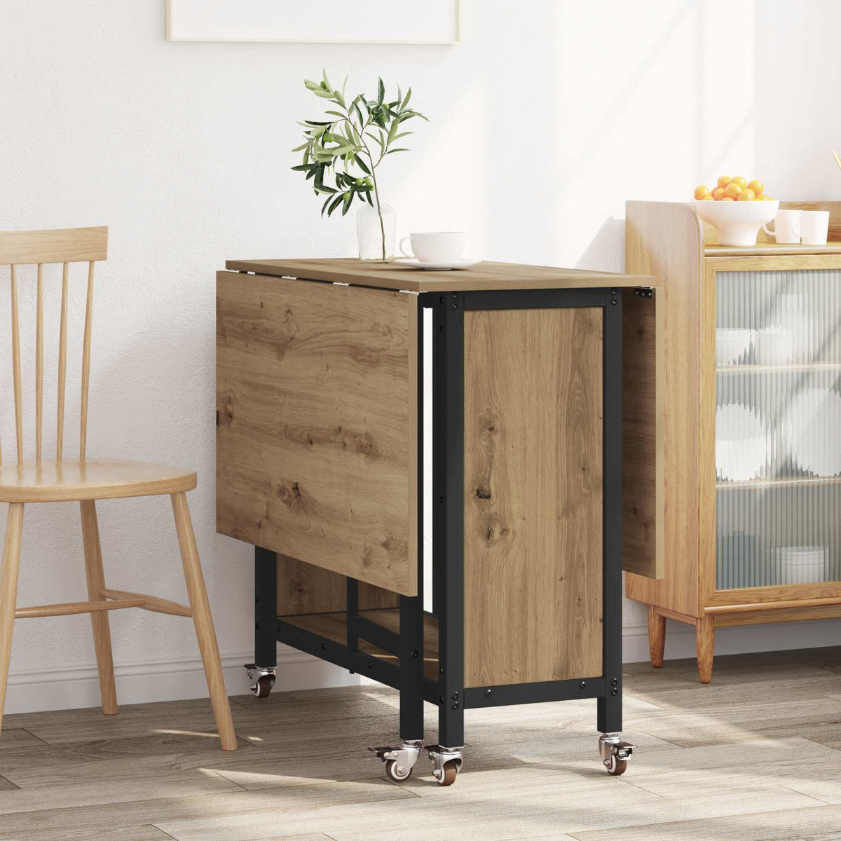 Mesa De Comedor Plegable Con Ruedas 130 X 80 X 76,5 Cm Acero Pb