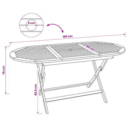 Mesa De Jardín Plegable Natural 160 X 80 X 76 Cm