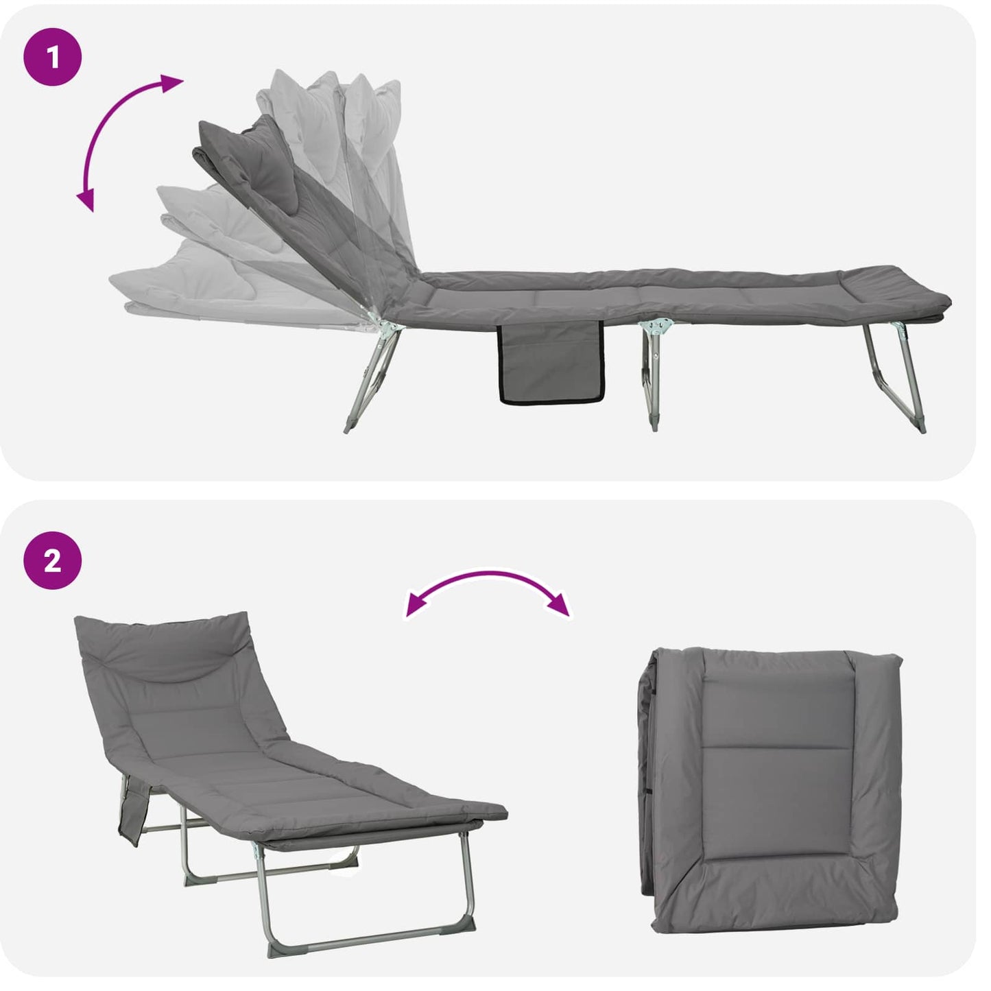 Tumbona Plegable Con Cojín 2 Pcs