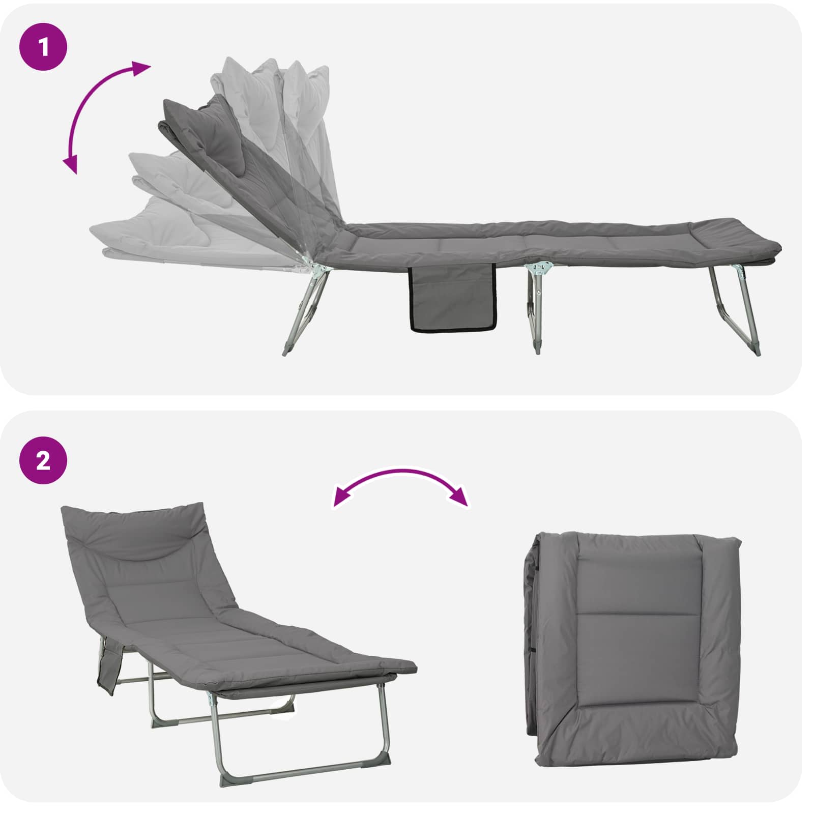 Tumbona Plegable Con Cojín 2 Pcs