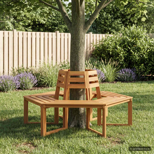 Banco De Árbol 2 Uds. 160 X 140 X 86 Cm Madera De Acacia Sólida