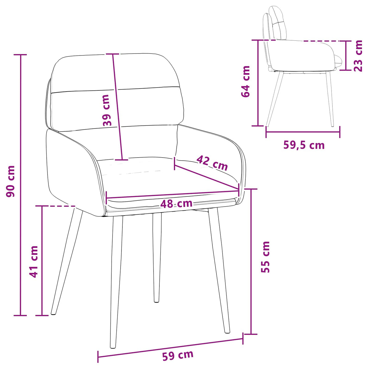 Sillas De Comedor 2 Uds. Terciopelo 59 X 59,5 X 90 Cm