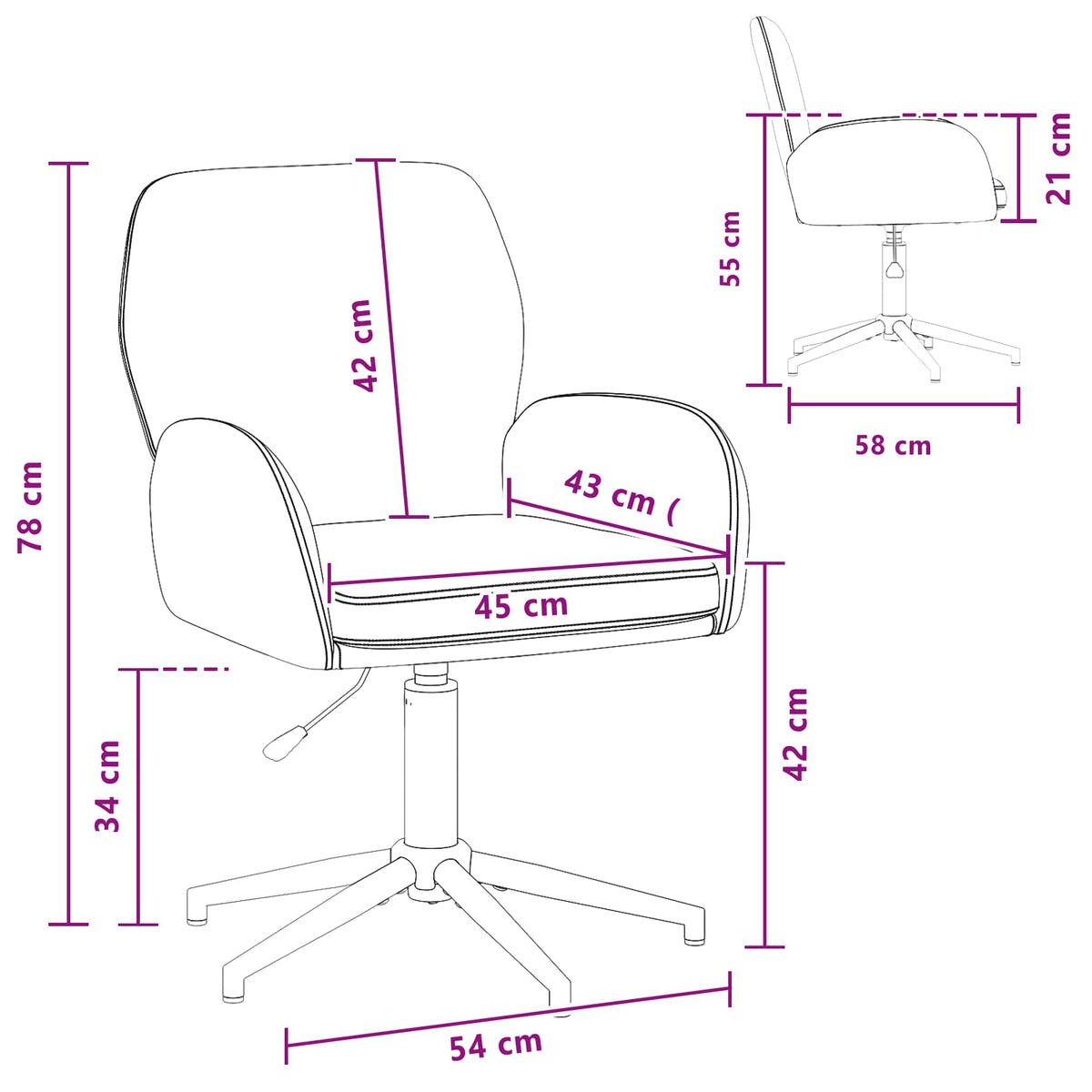 Silla De Escritorio Giratoria 54 X 58 X 90 Cm Tela