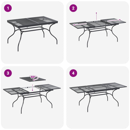 Mesa De Comedor De Malla Extensible Gris Antracita Acero