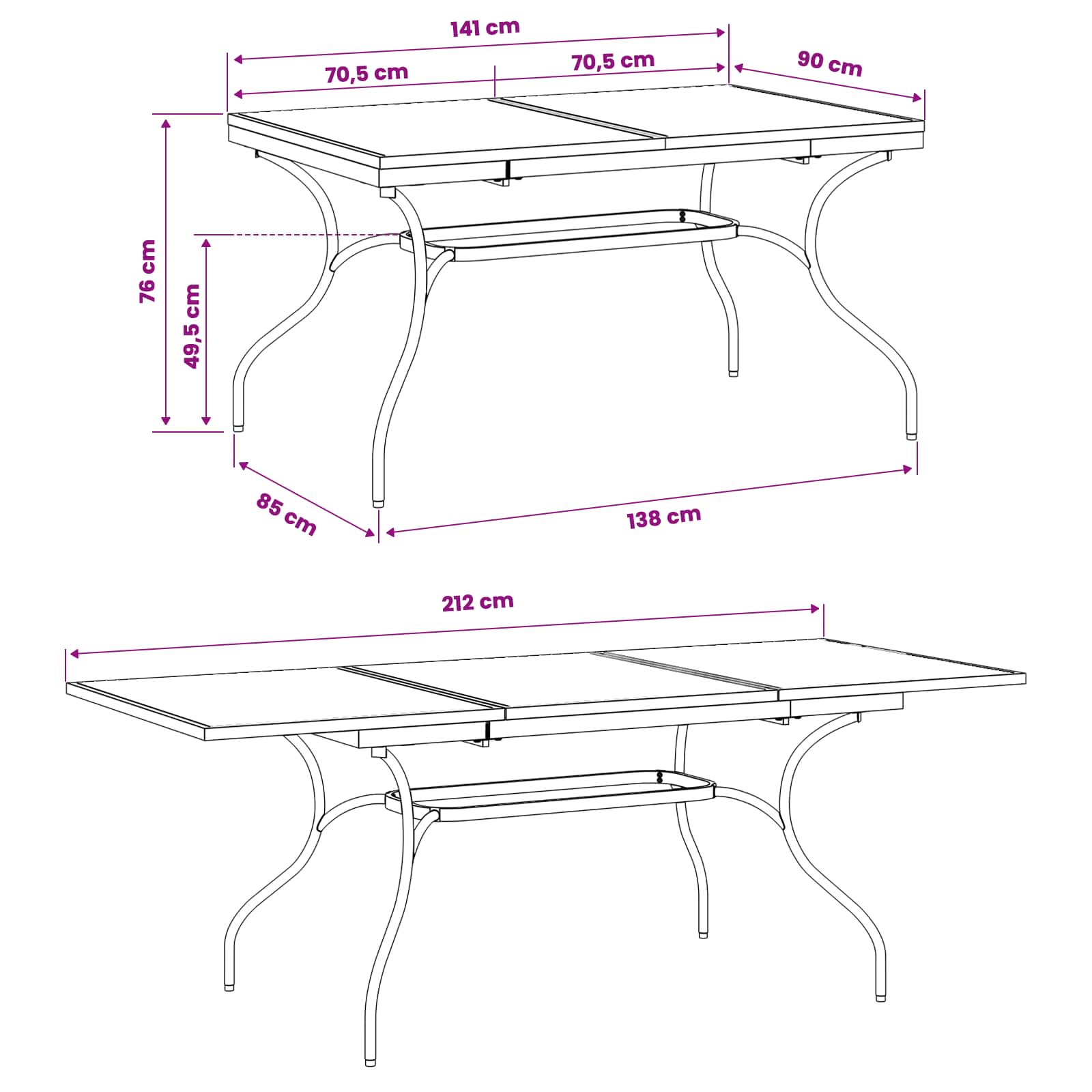 Mesa De Comedor De Malla Extensible Gris Antracita Acero