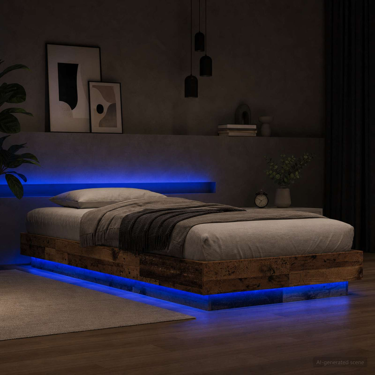 Estructura Cama Con Luces Led Madera