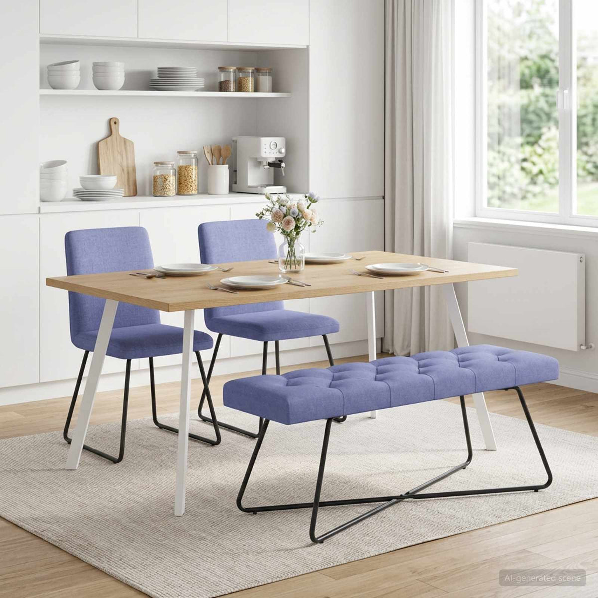 Banco Con Tapicería Con Botones Azul Jeans 110 X 40 X 46 Cm