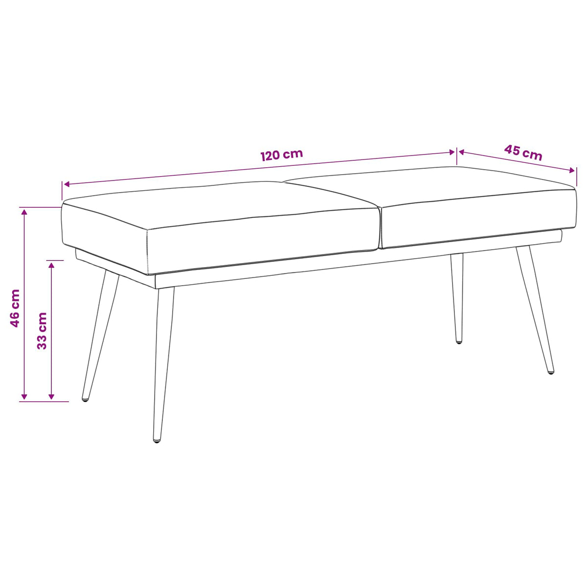 Banco De Doble Capa 120 X 45 X 46 Cm Terciopelo