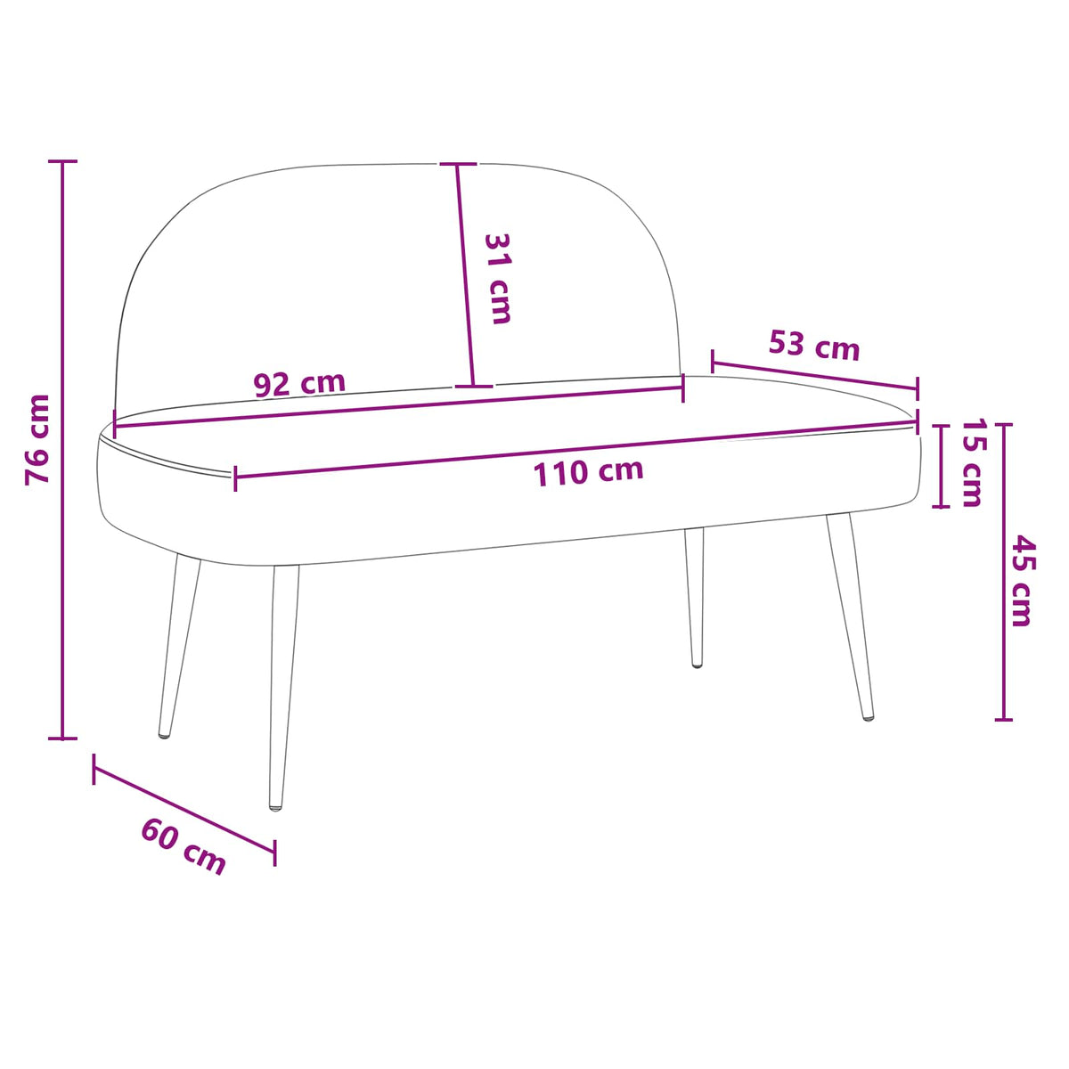 Banco Tapizado Con Respaldo 110 X 60 X 76 Cm