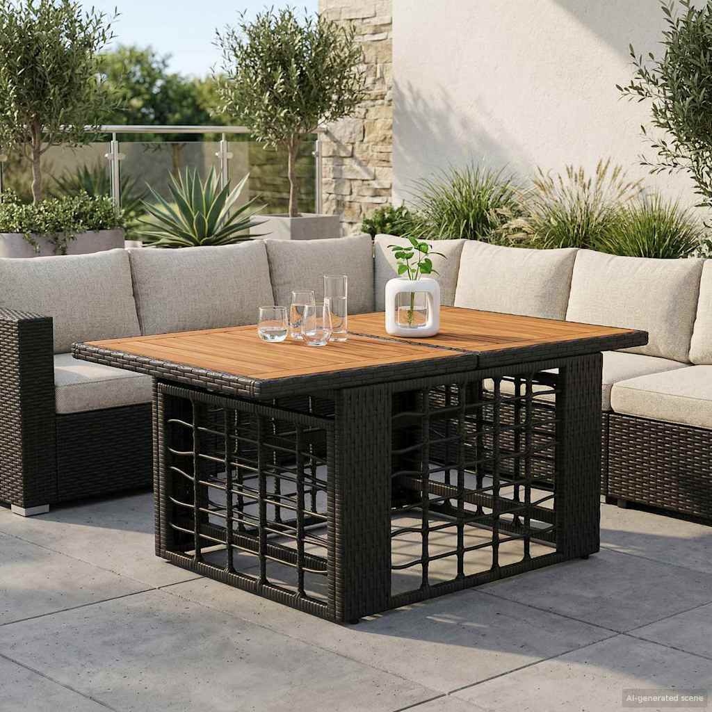 Mesa De Jardín 100 X 55 X 37 Cm Rattan Pe Y Cristal