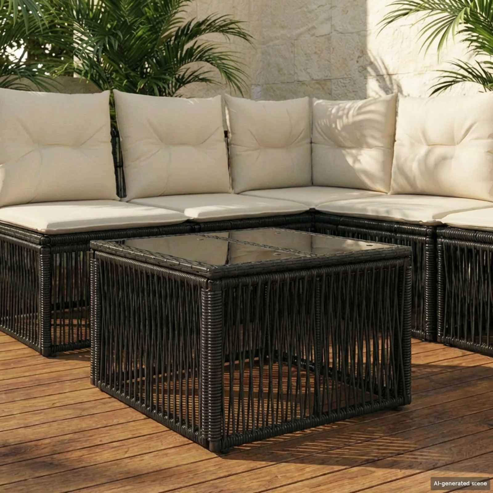 Mesa De Jardín 55 X 55 X 37 Cm Rattan Pe Y Cristal