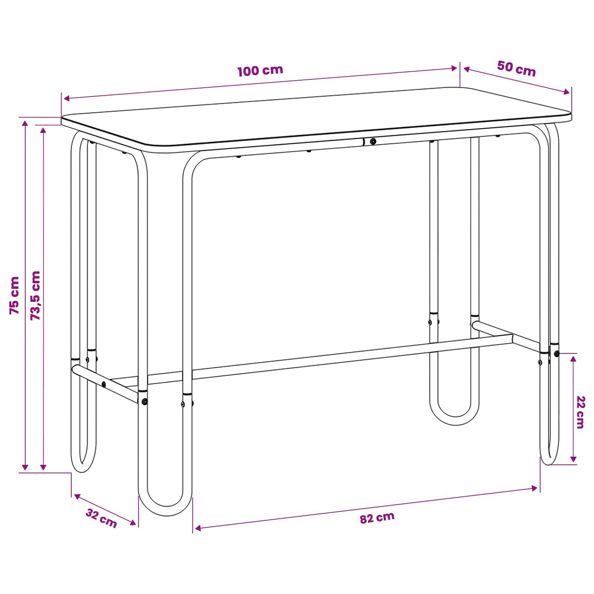 Mesa De Comedor 100 X 50 X 75 Cm Madera De Ingeniería