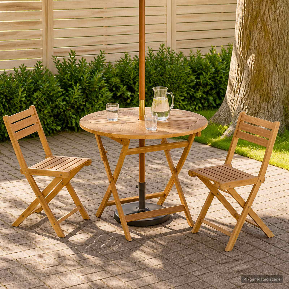 Mesa De Jardín Plegable Natural 90 X 90 X 75 Cm