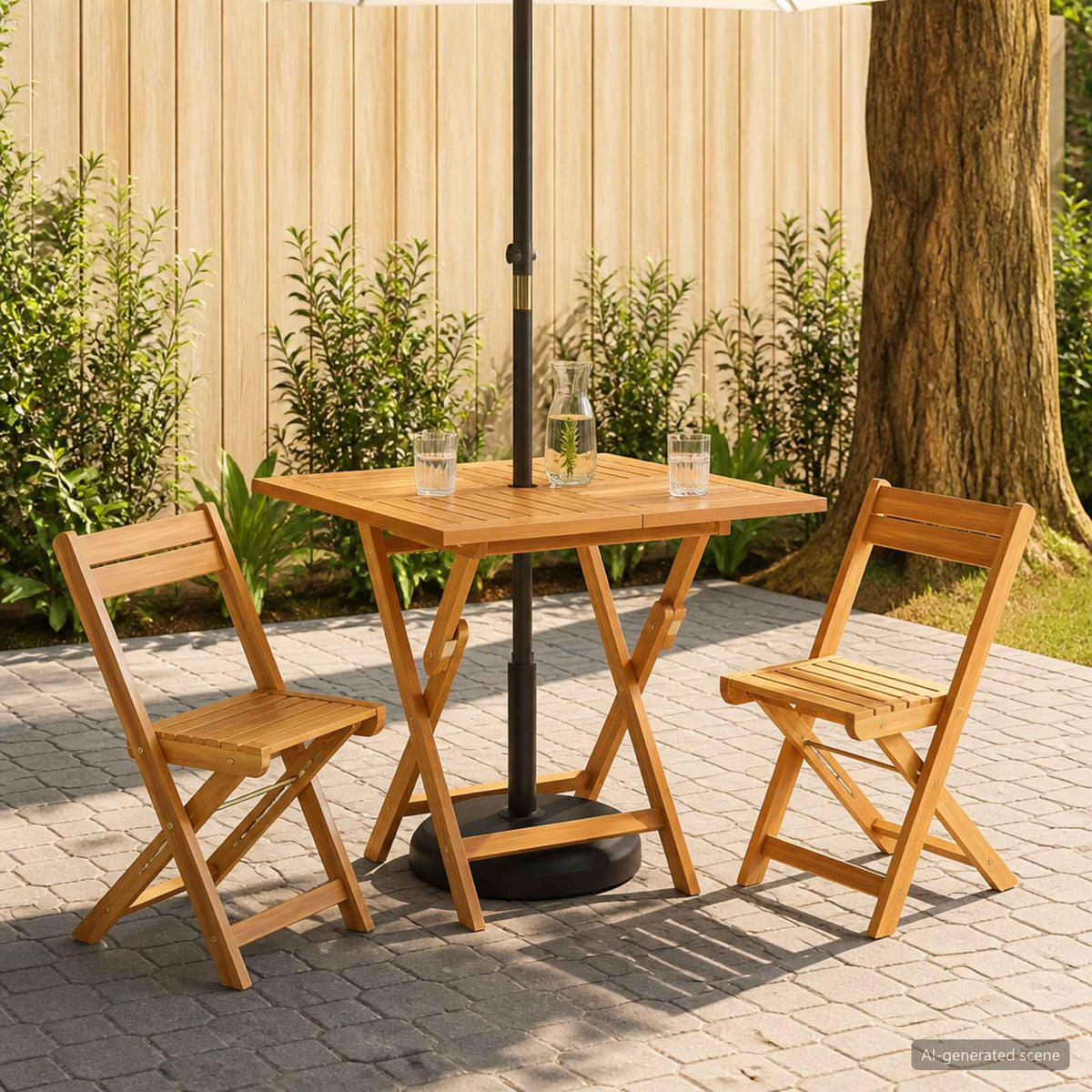 Mesa De Jardín Plegable Natural 90 X 90 X 75 Cm
