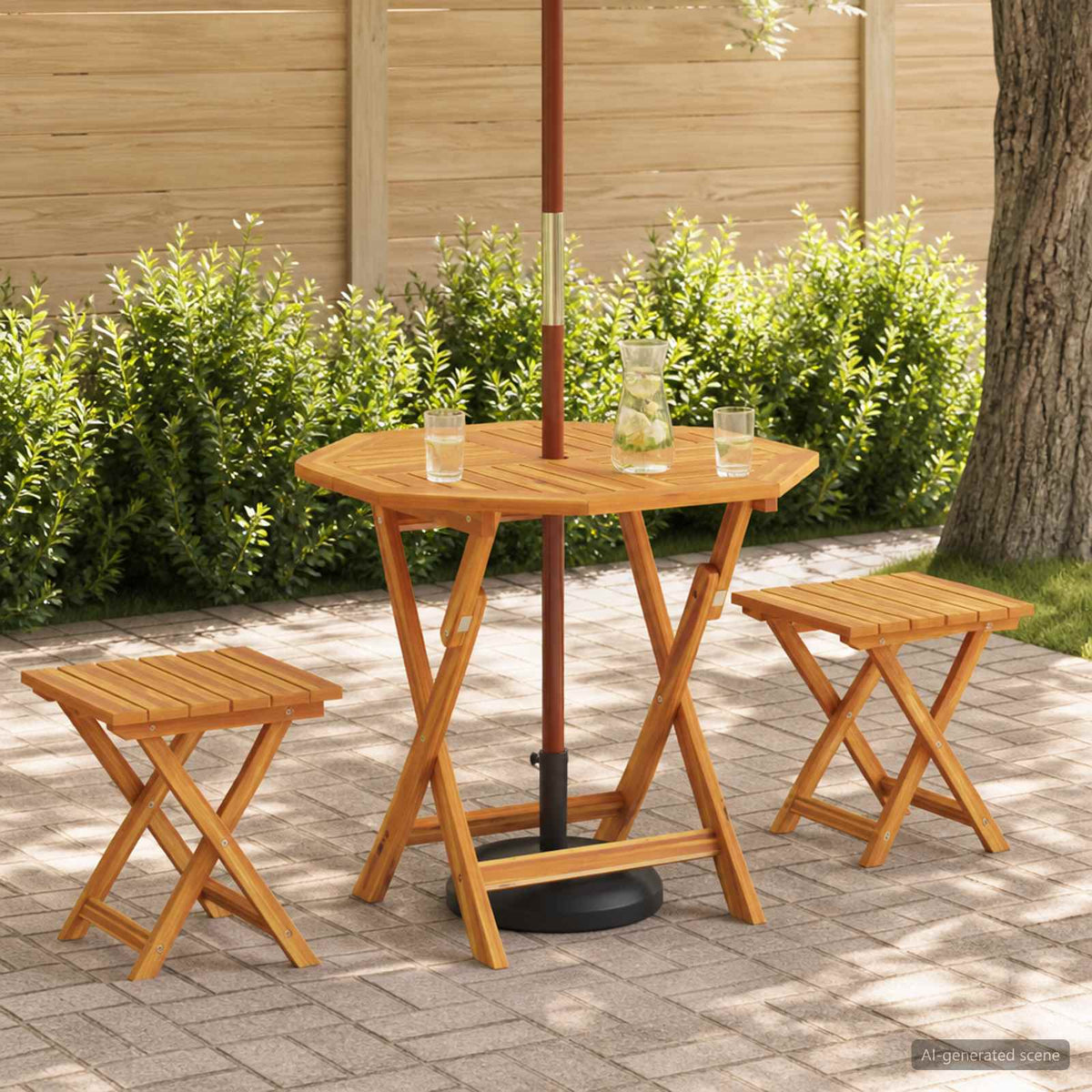 Mesa De Jardín Plegable Natural 90 X 90 X 75 Cm