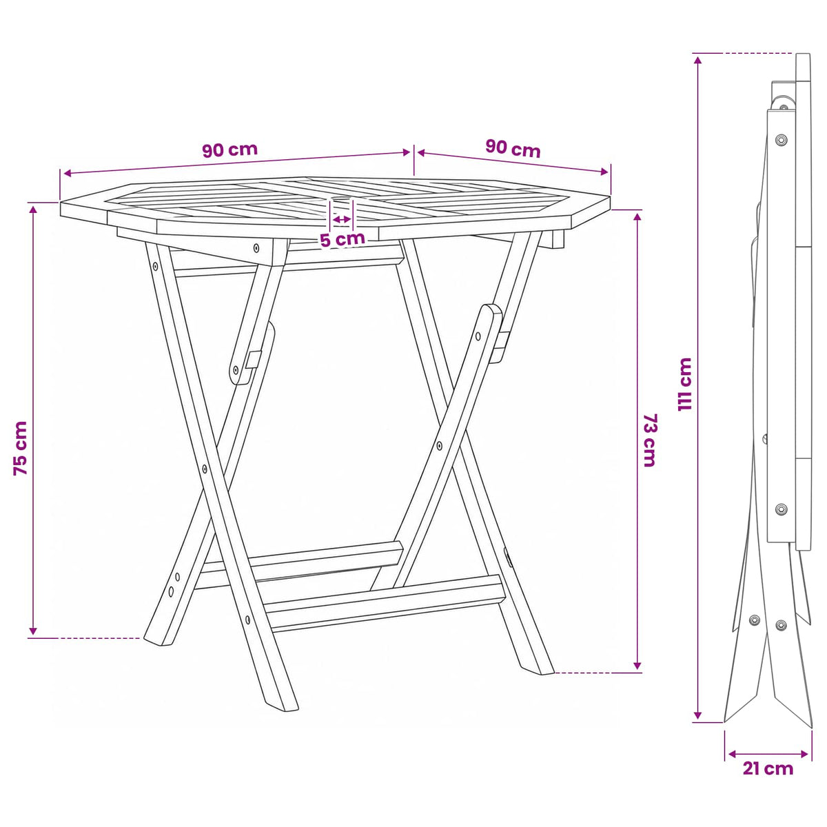 Mesa De Jardín Plegable Natural 90 X 90 X 75 Cm