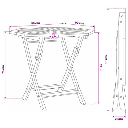 Mesa De Jardín Plegable Natural 90 X 90 X 75 Cm