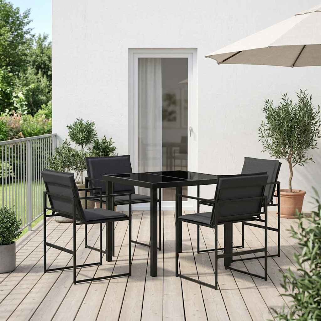 Conjunto De Comedor De Jardín 9 Pcs Negro 200 X 80 X 73 Cm
