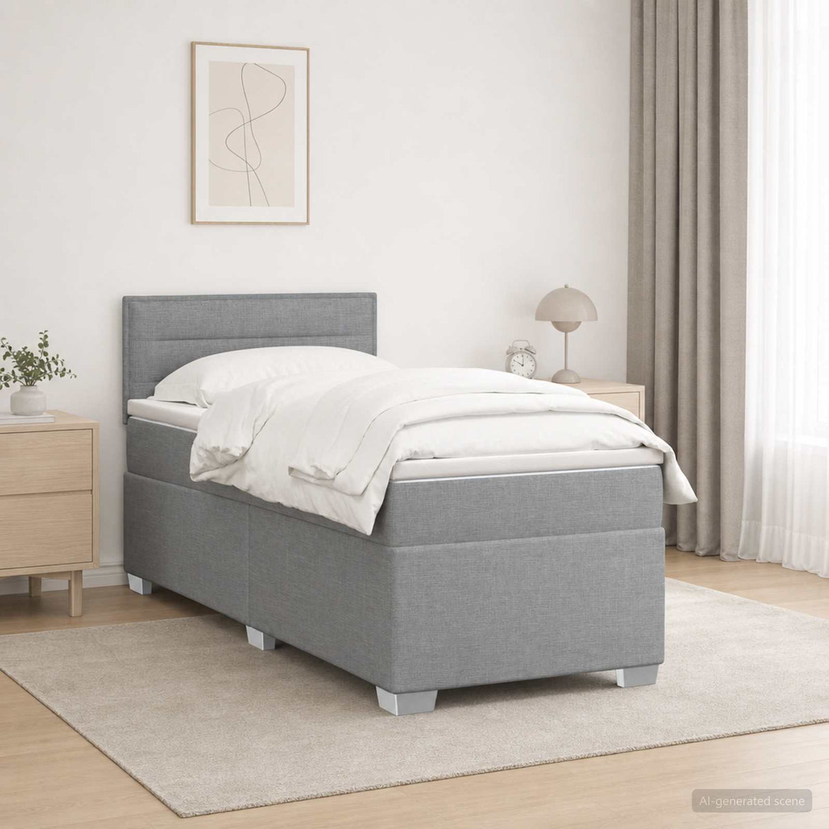Cama Box Spring Con Colchón Tela
