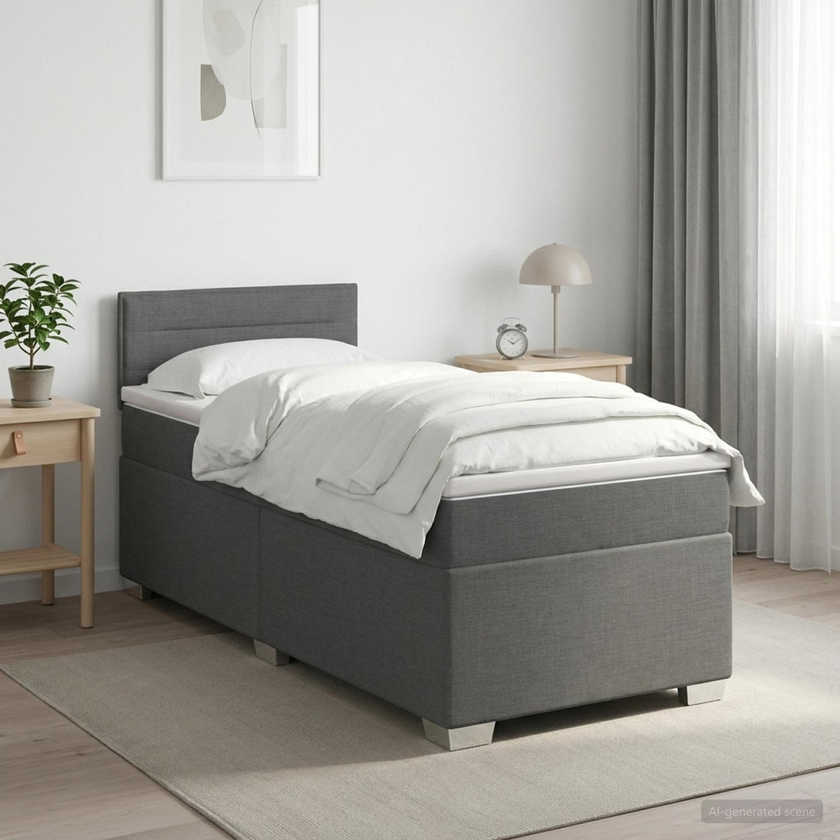 Cama Box Spring Con Colchón Tela