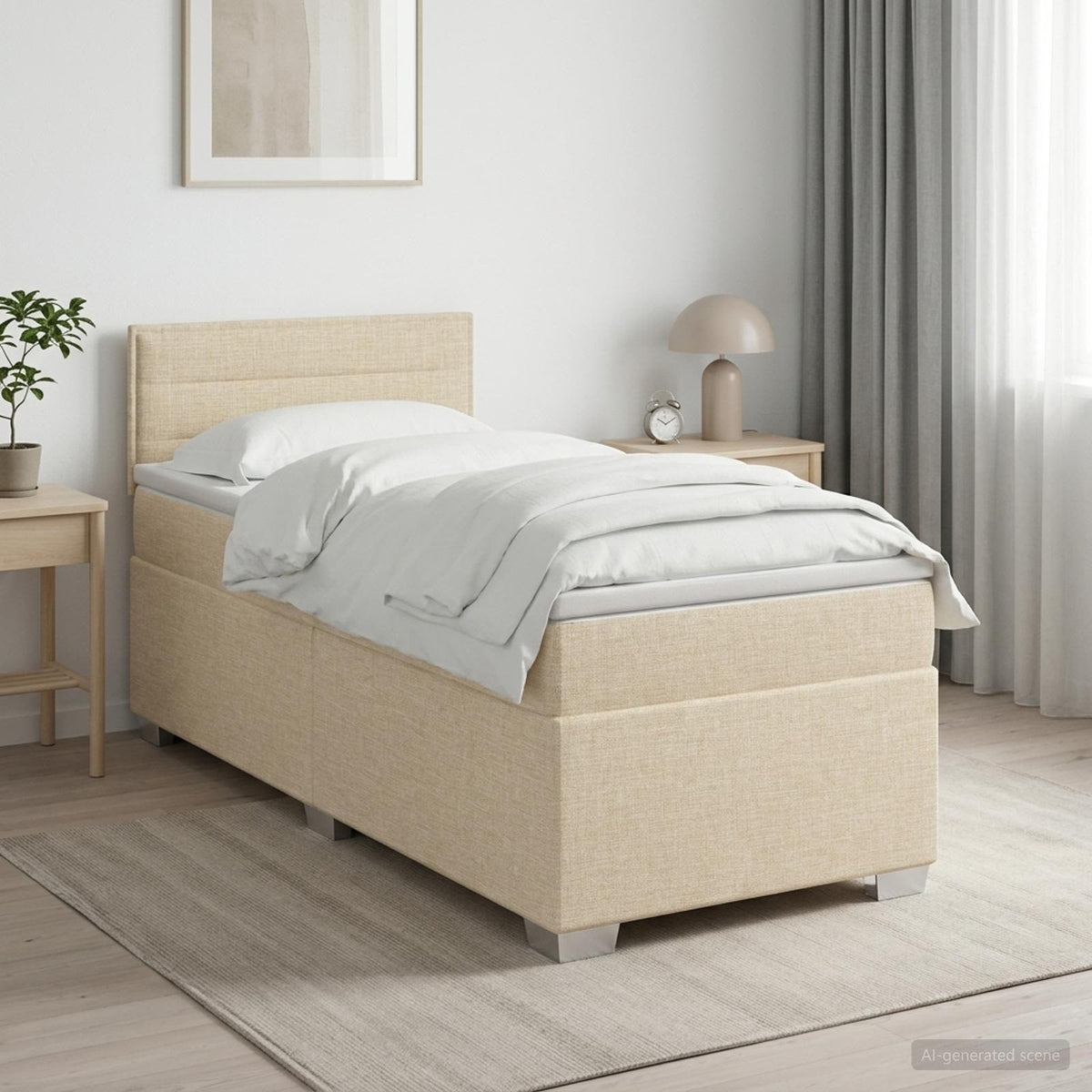 Cama Box Spring Con Colchón Tela