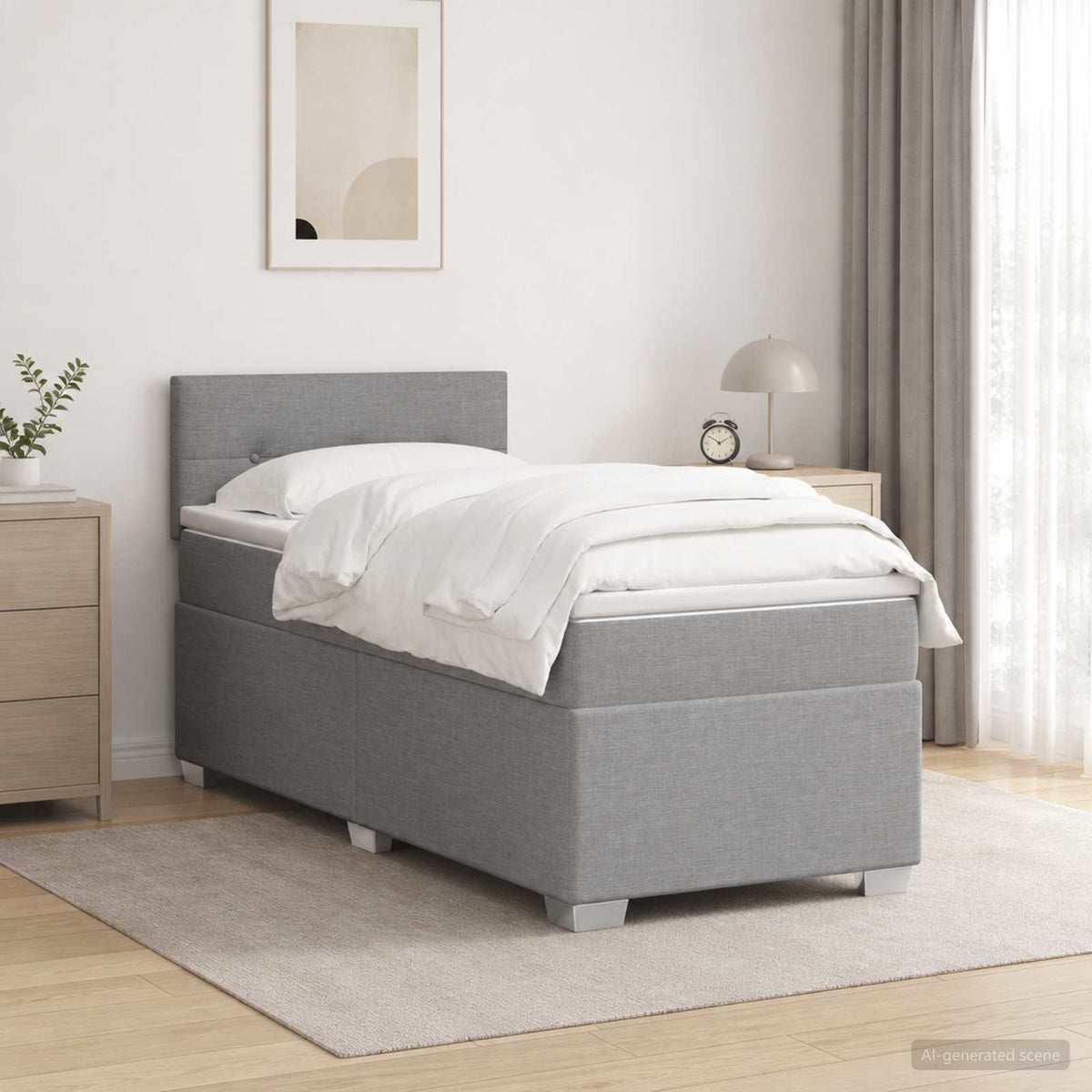 Cama Box Spring Con Colchón Tela