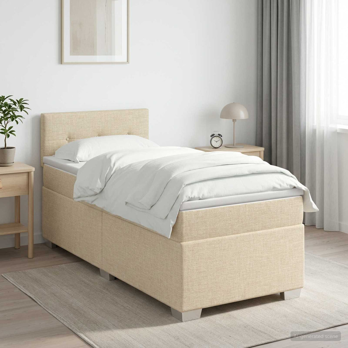 Cama Box Spring Con Colchón Tela