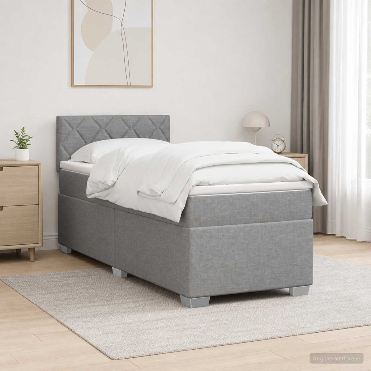 Cama Box Spring Con Colchón Tela