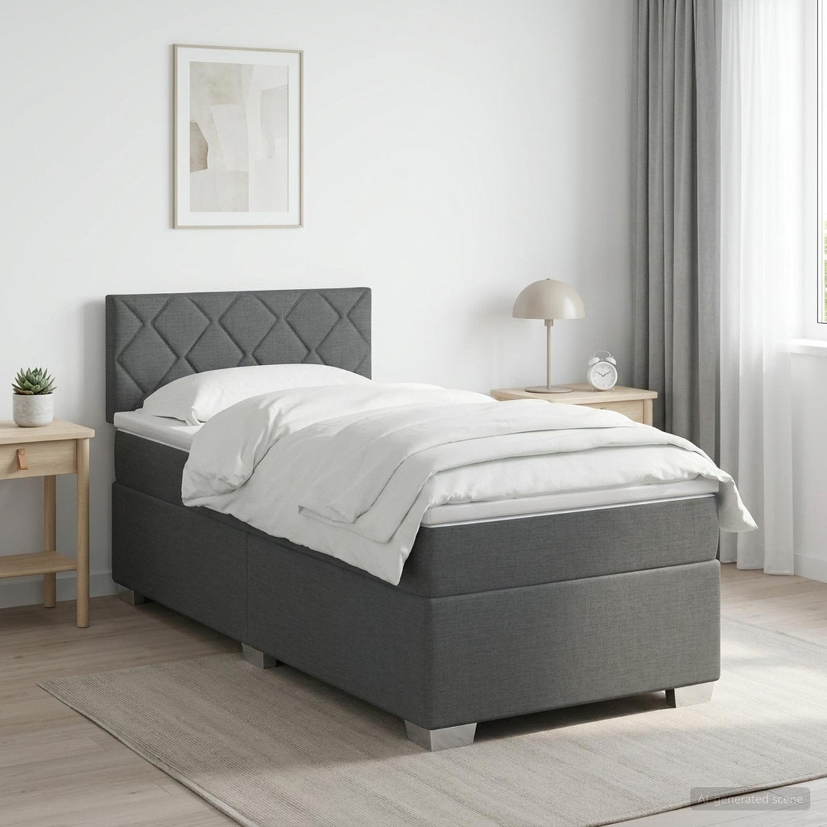Cama Box Spring Con Colchón Tela