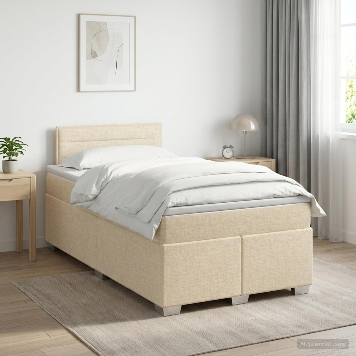 Cama Box Spring Con Colchón Tela