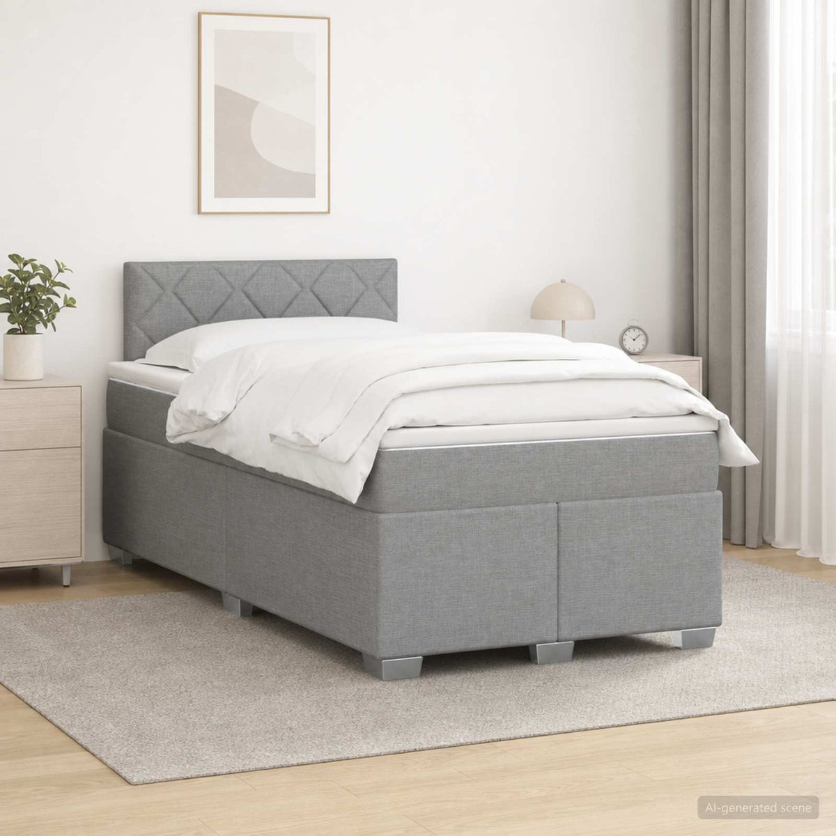 Cama Box Spring Con Colchón Tela