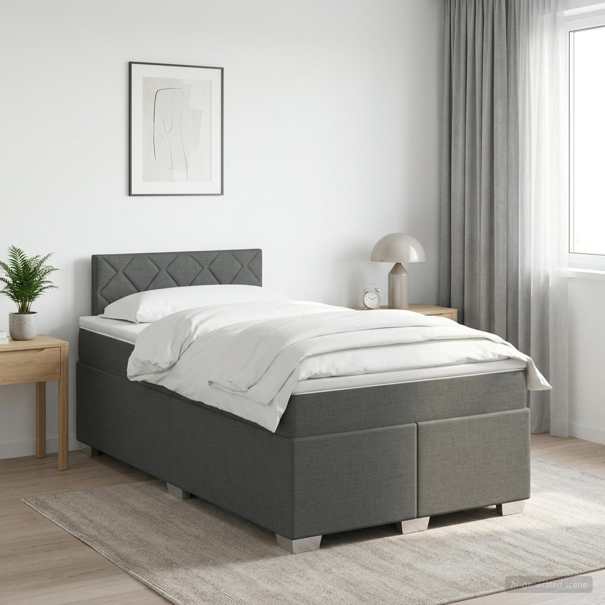 Cama Box Spring Con Colchón Tela