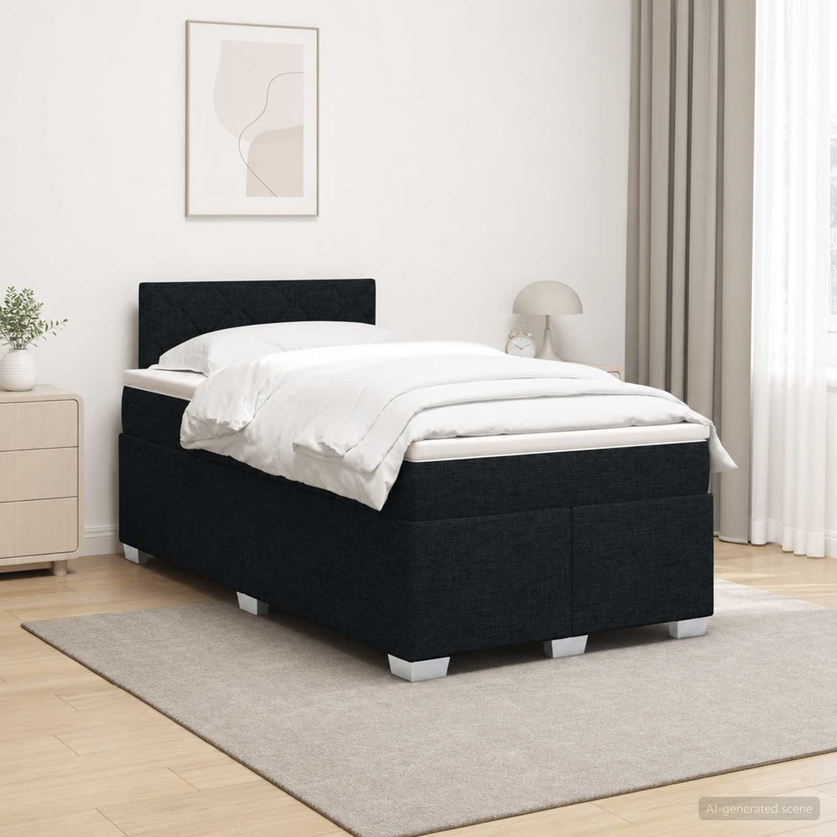 Cama Box Spring Con Colchón Tela