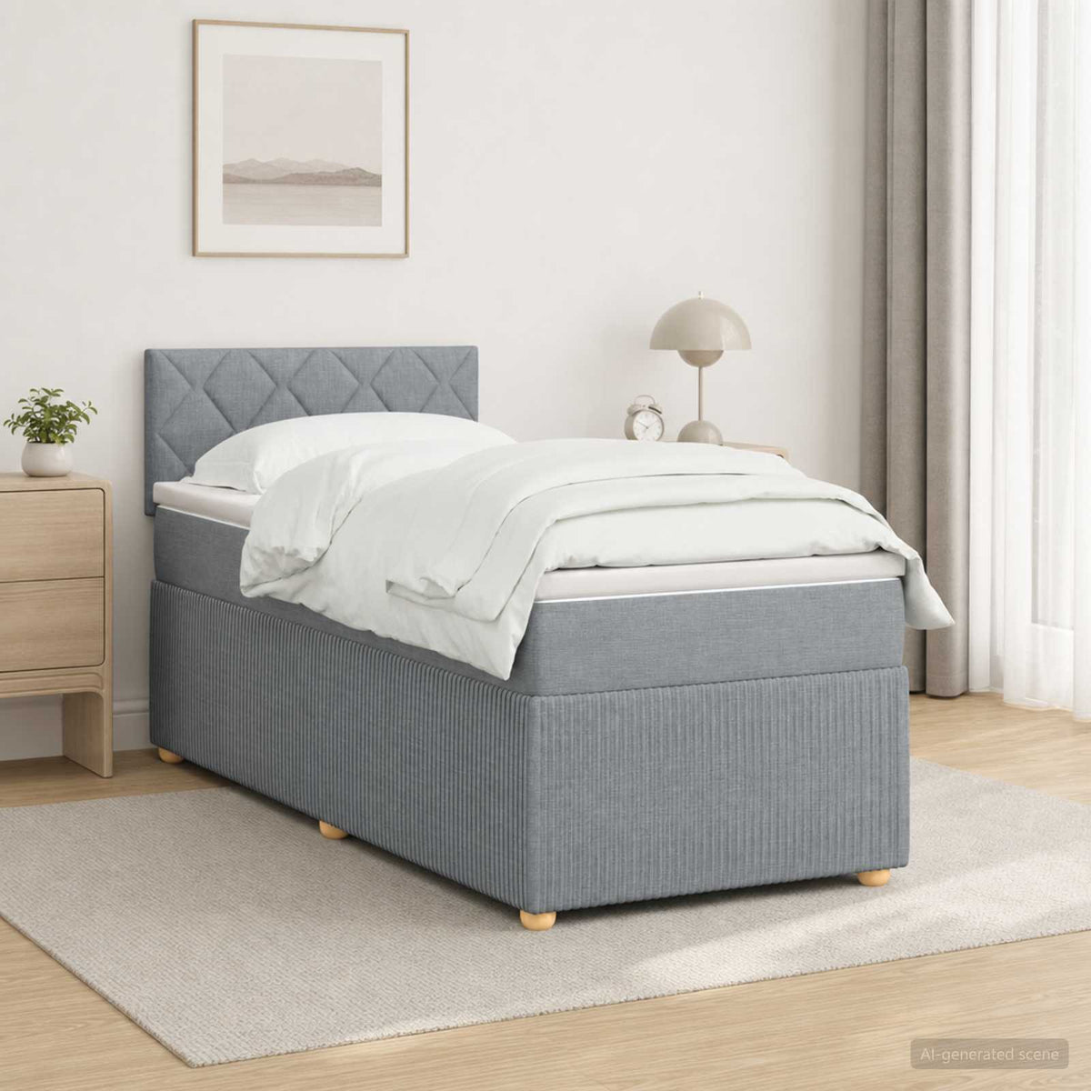 Cama Box Spring Con Colchón Tela