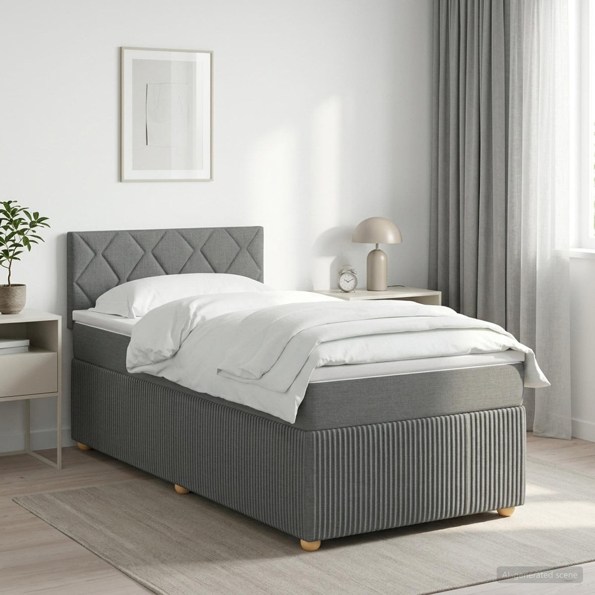 Cama Box Spring Con Colchón Tela