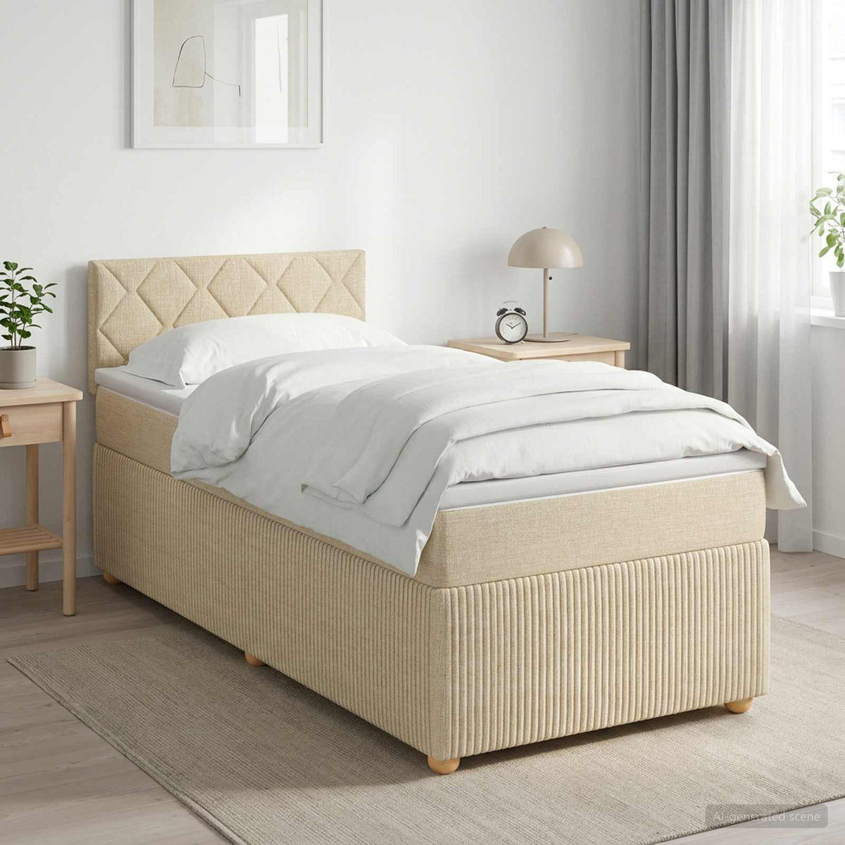Cama Box Spring Con Colchón Tela