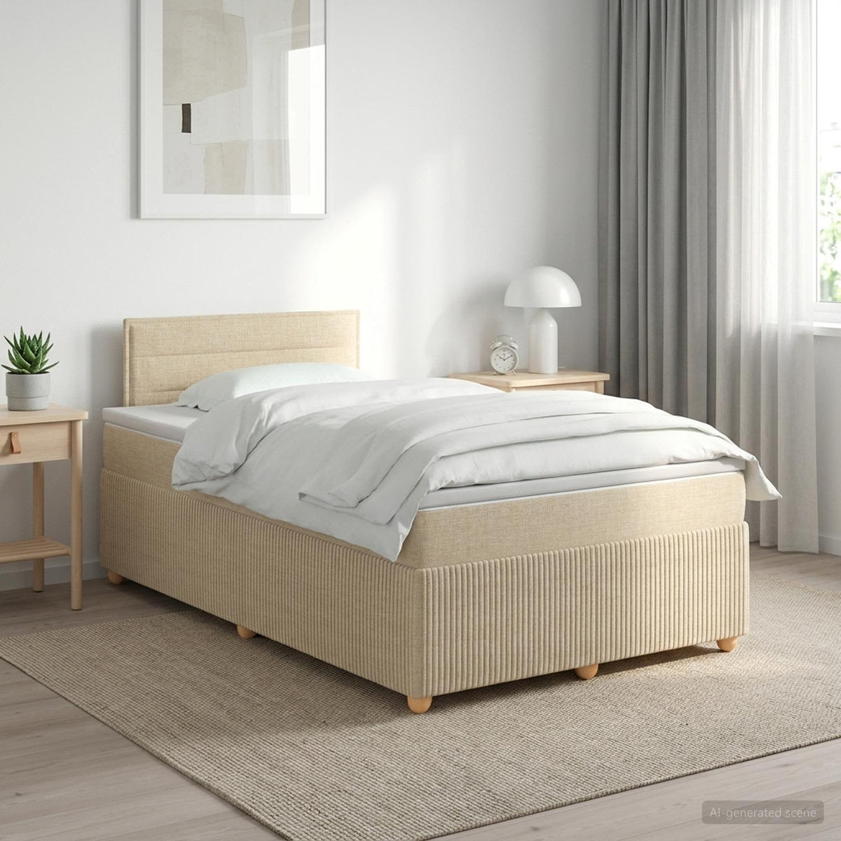 Cama Box Spring Con Colchón Tela