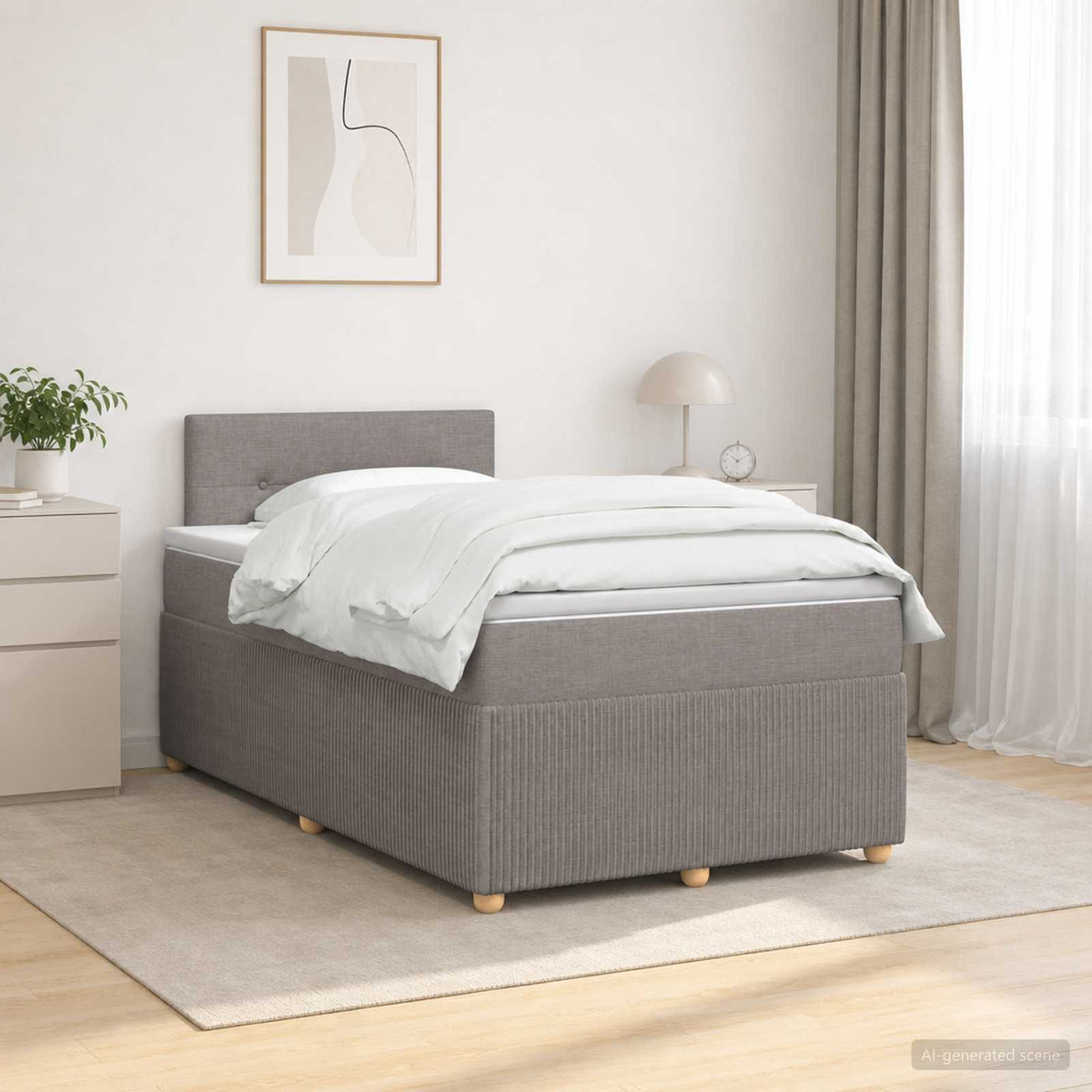 Cama Box Spring Con Colchón Tela