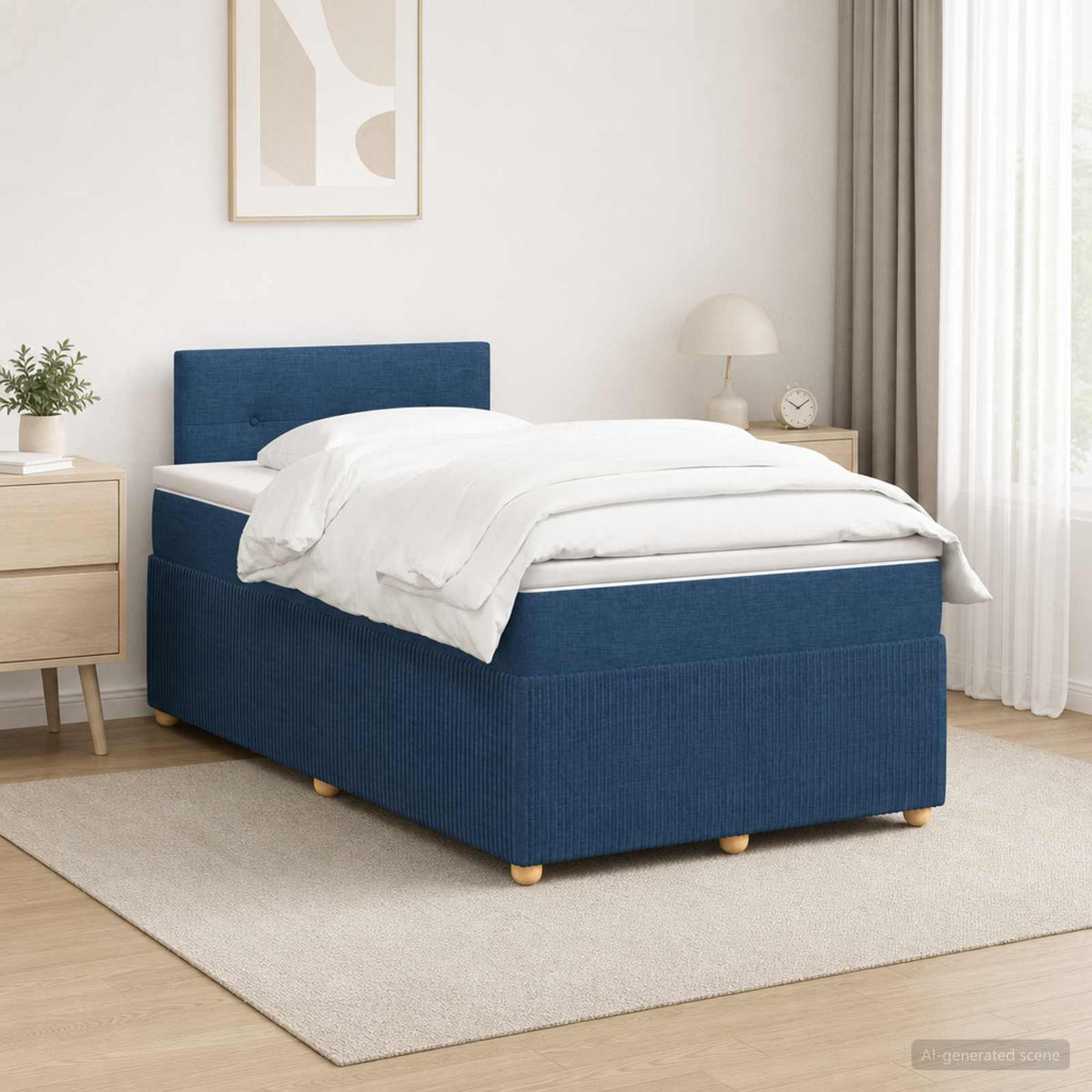 Cama Box Spring Con Colchón Tela