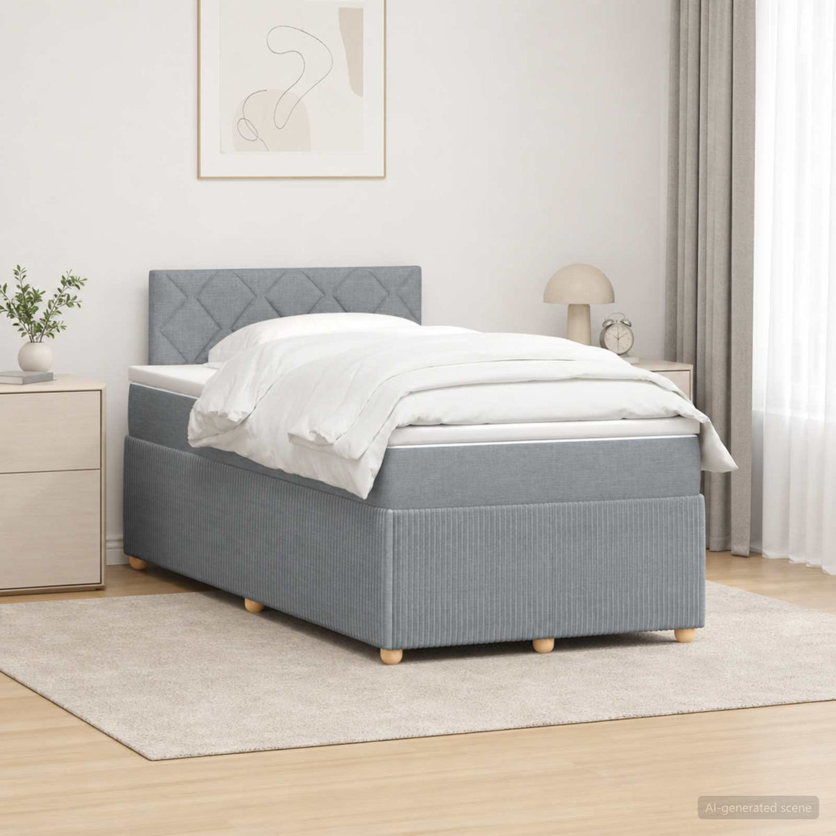Cama Box Spring Con Colchón Tela