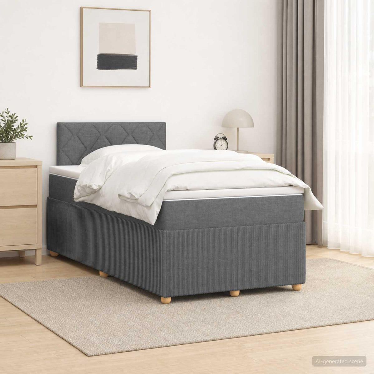 Cama Box Spring Con Colchón Tela