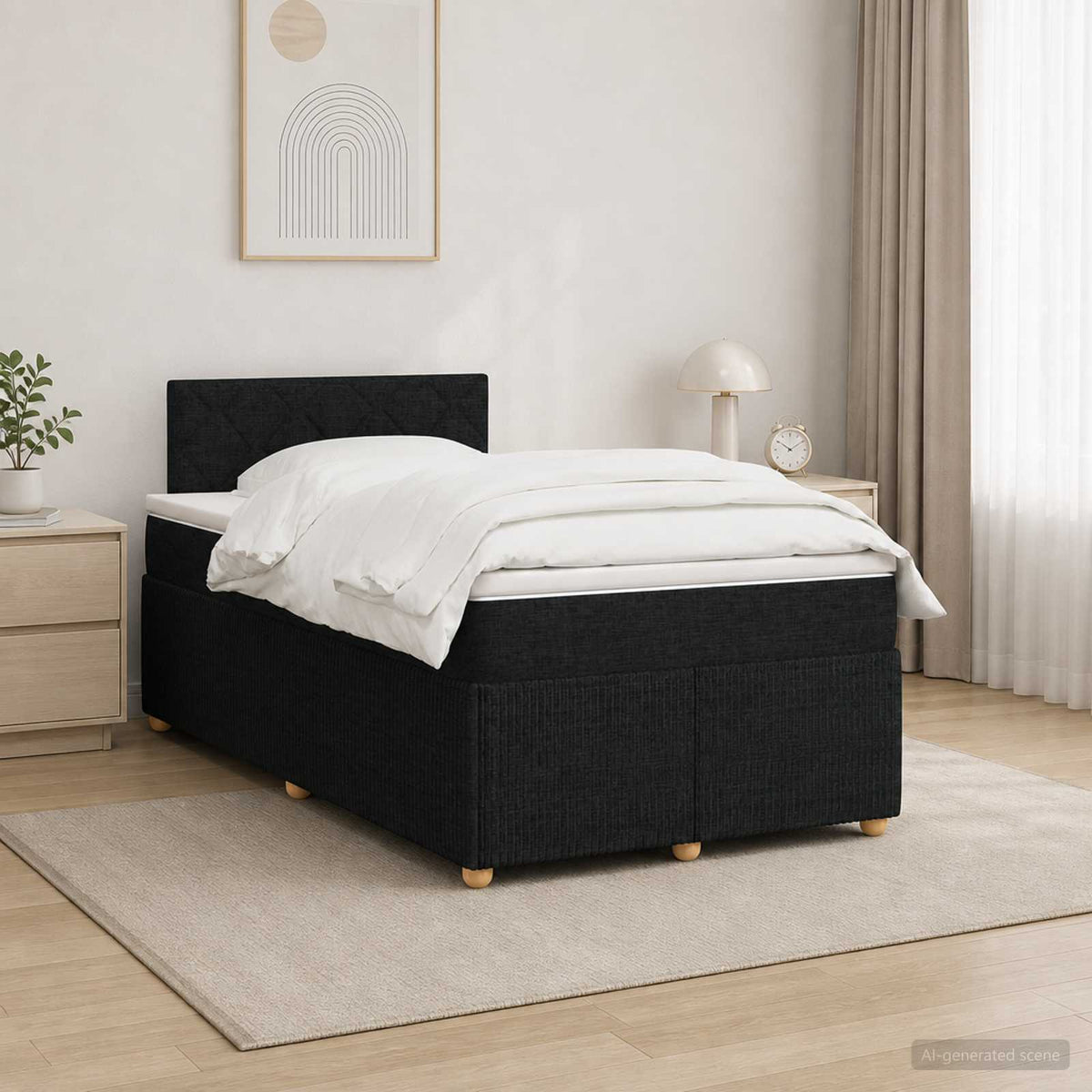 Cama Box Spring Con Colchón Tela