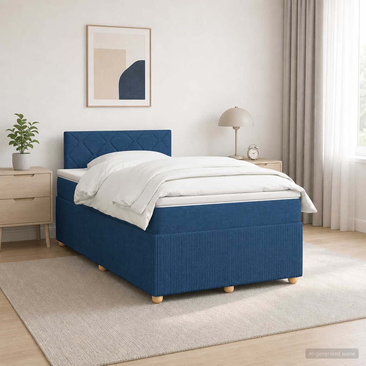 Cama Box Spring Con Colchón Tela