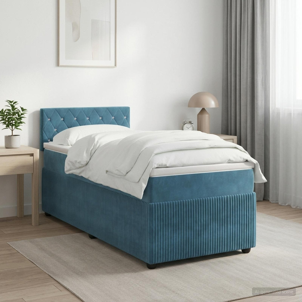 Cama Box Spring Con Colchón Terciopelo
