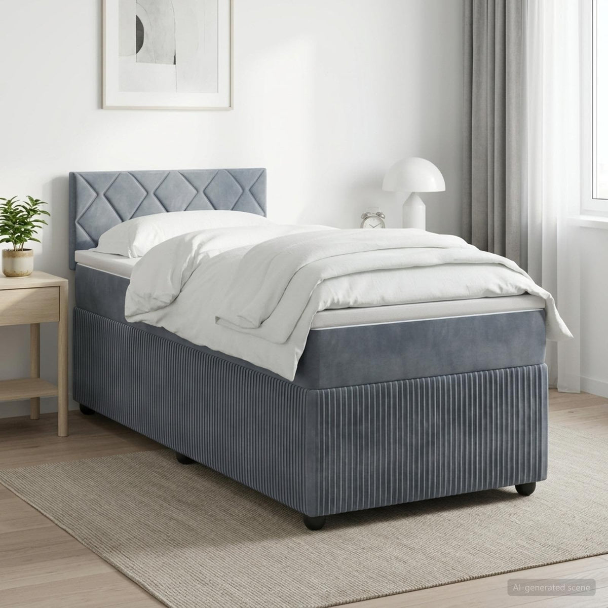 Cama Box Spring Con Colchón Terciopelo