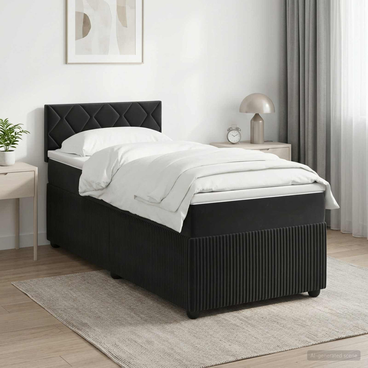 Cama Box Spring Con Colchón Terciopelo