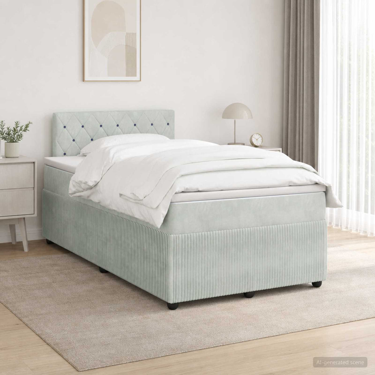 Cama Box Spring Con Colchón Terciopelo