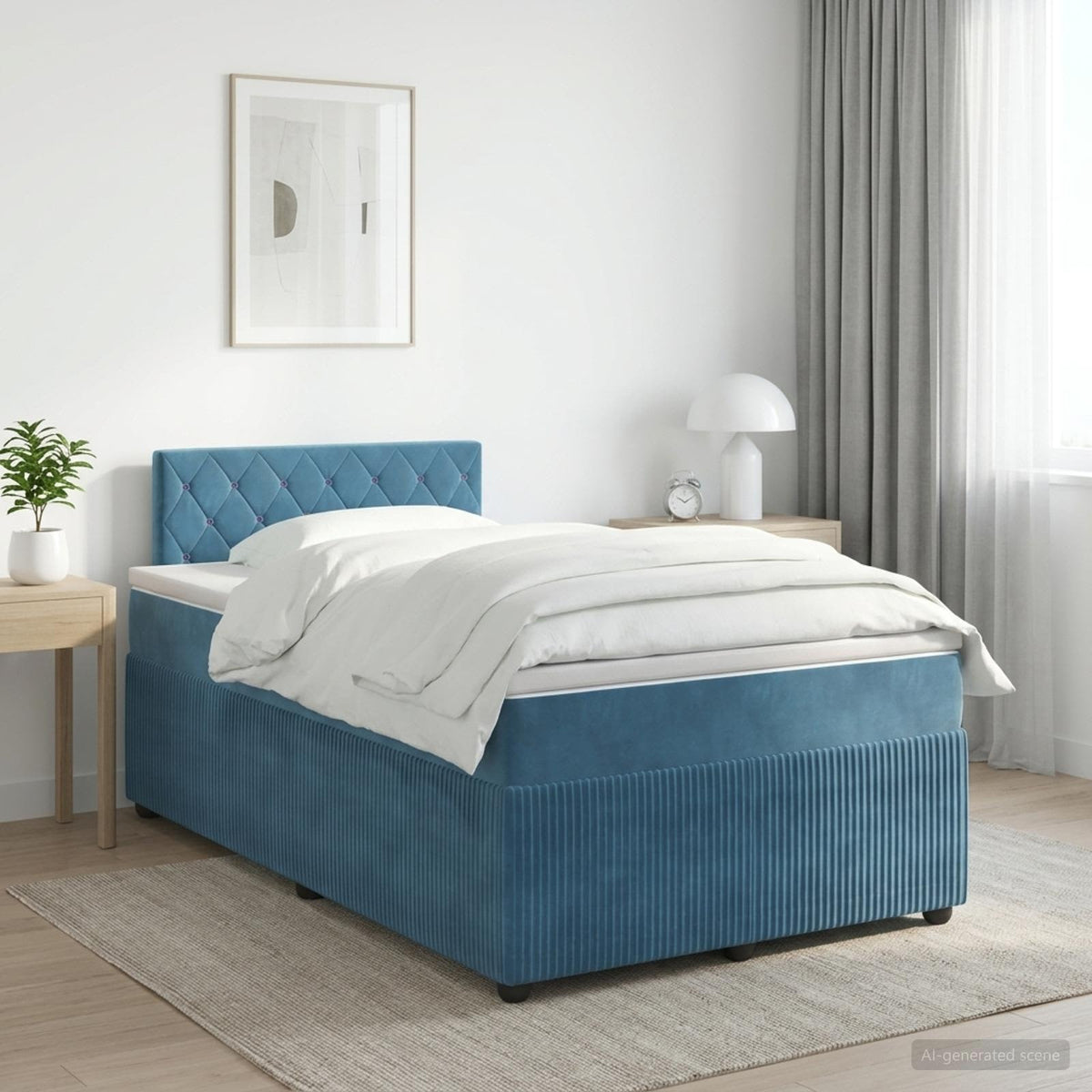 Cama Box Spring Con Colchón Terciopelo