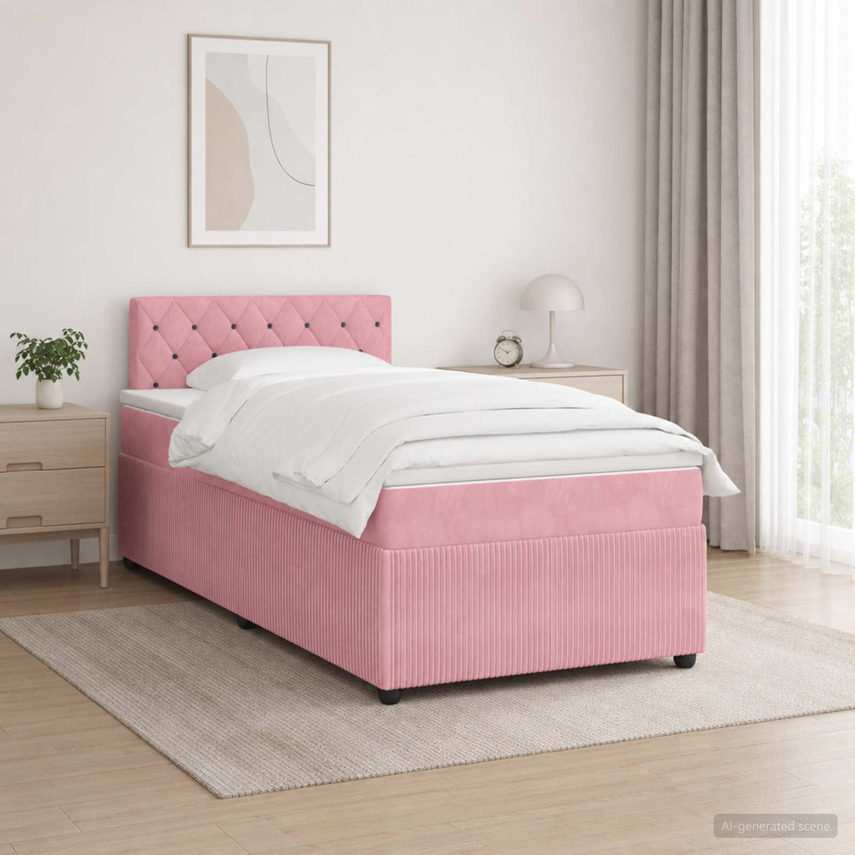 Cama Box Spring Con Colchón Terciopelo