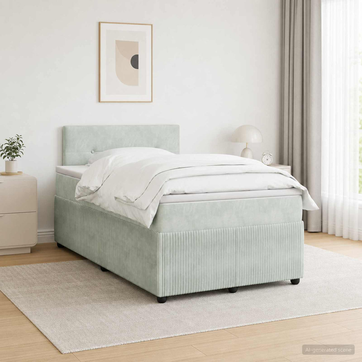 Cama Box Spring Con Colchón Terciopelo